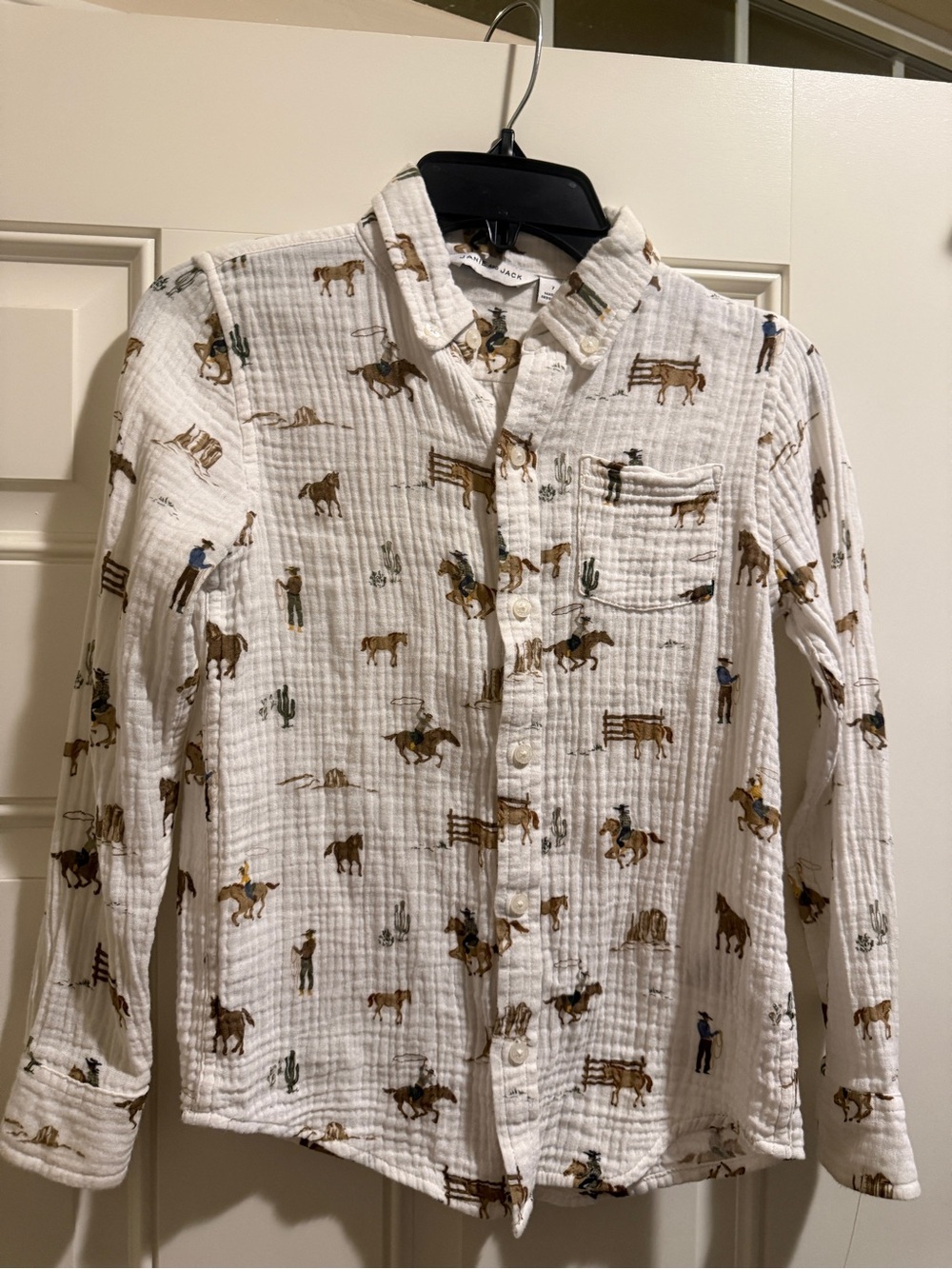 Janie and Jack White Cowboy Print Button-Down Shirt